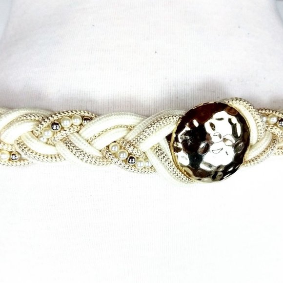 Vintage braided gold disc beaded rope belt - Picture 2 of 6